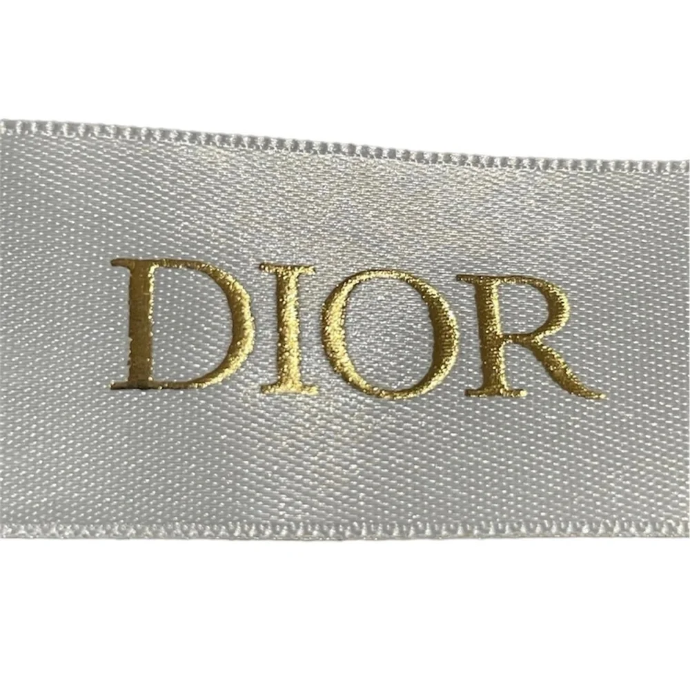 DIOR White Satin Ribbon Gold Logo Lettering 53”
